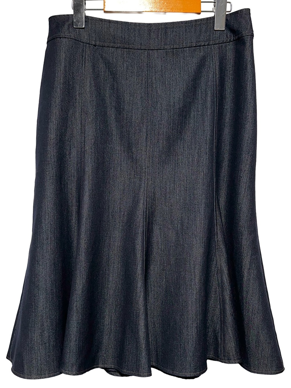 Laura Dark Wash Denim Look Trumpet Skirt Flared Midi Stretch Career Office 8